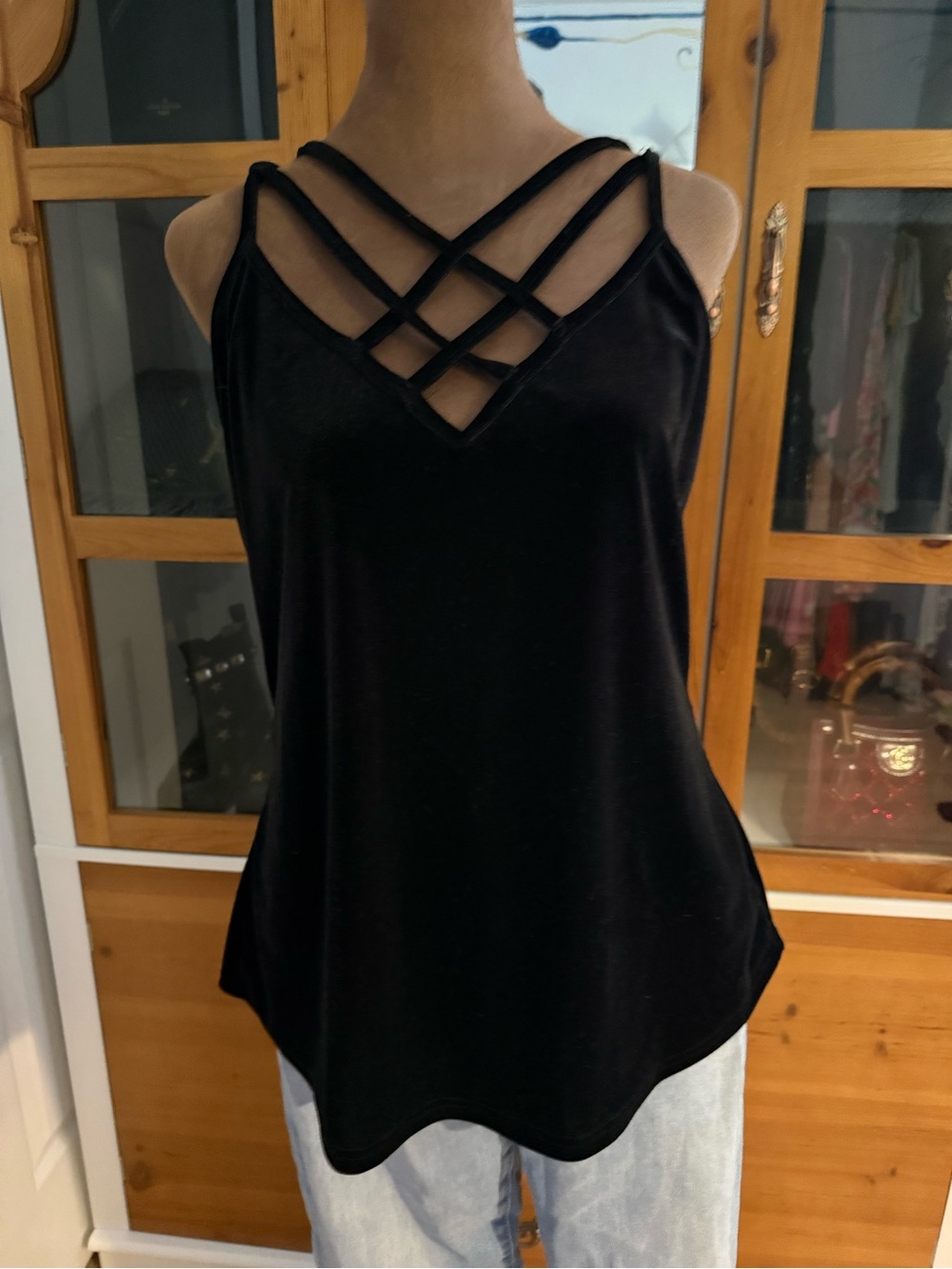 SHEIN Black Crisscross V-Neck Strappy Tank